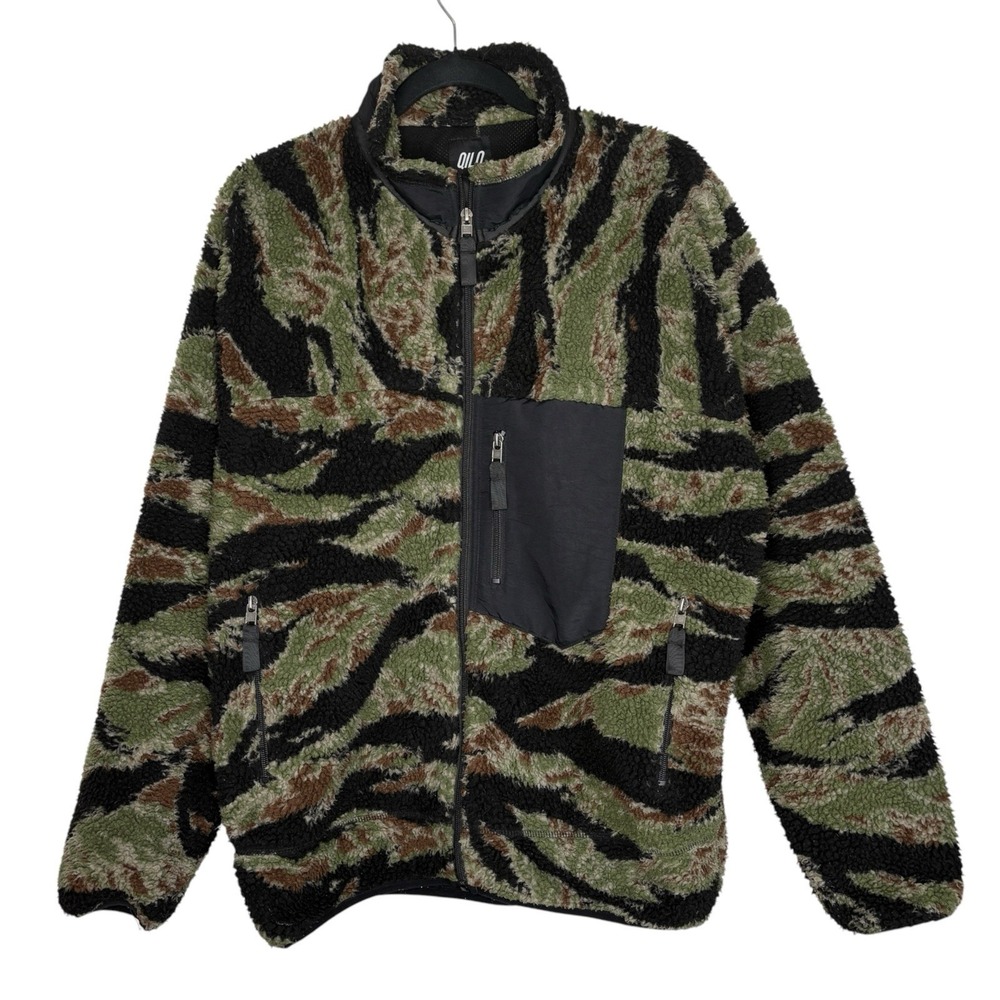 Qilo Tactical Nam Tiger Stripe Camo Sherpa Jacket Mens M Sherpa Fleece Full Zip